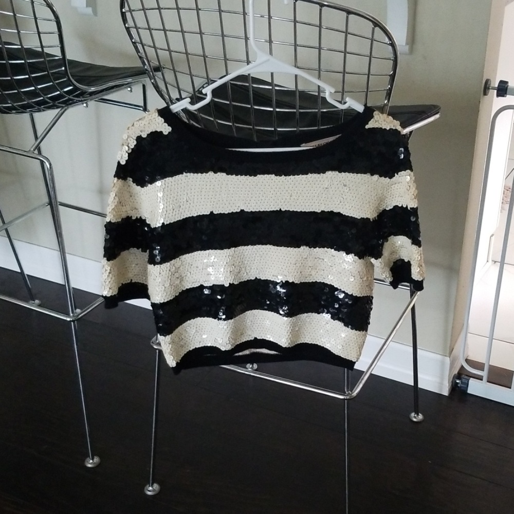 Black and White Sequined Crop Top